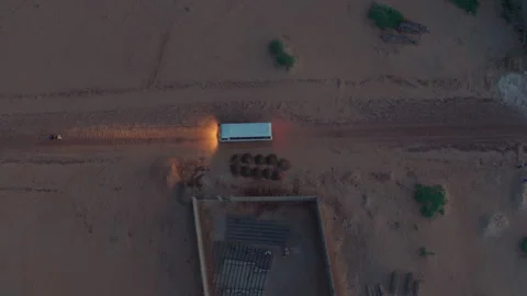 Van Driving Desert Road Overhead - Graded Video stock 322535393