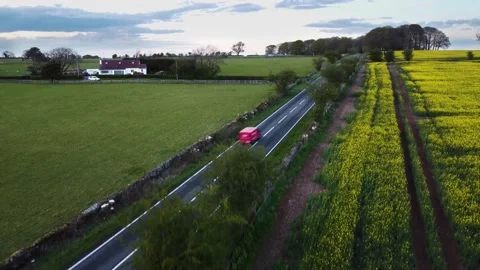 Van Driving down single track Country Road Video stock 196889776