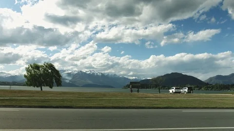 Van Driving past camera in Wanaka Stock Footage 82675544