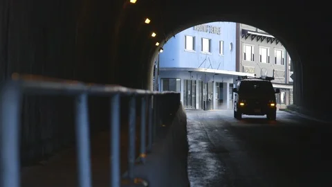 Van driving through dark tunnel Stock Footage 104868950