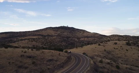 Van driving towards observatory on top of mountain drone aerial 4K Stock Footage 111315865