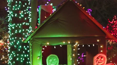 Van dusen - gingerbrean men and house in colorful house Stock Footage 46358181