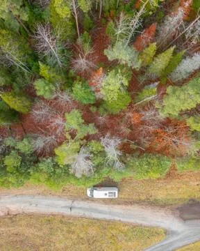 Van at Forest Edge 库存照片