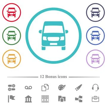 Van front view flat color icons in circle shape outlines Illustrazione stock