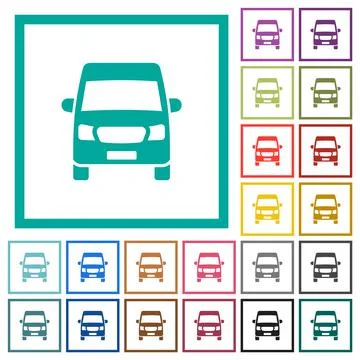 Van front view flat color icons with quadrant frames Stock Illustration