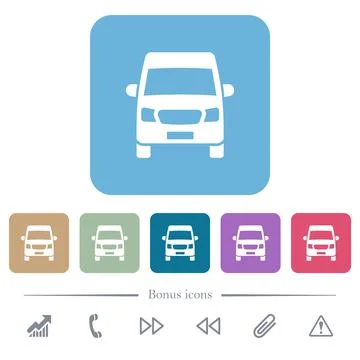 Van front view flat icons on color rounded square backgrounds Stock Illustration