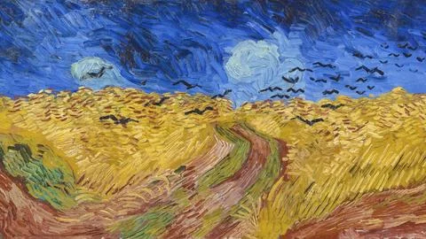 Van Gogh art wallpaper, desktop background, Wheatfield with Crows Stock Illustration