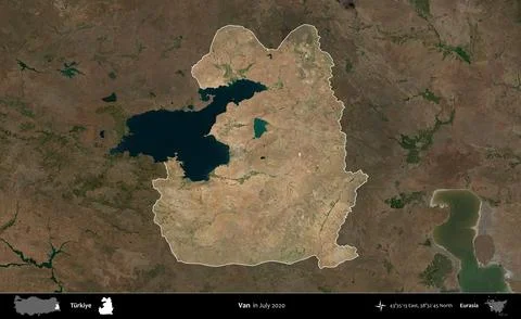 Van highlighted, Turkiye. Sentinel-2 Mosaic. July 2020 Stock Illustration