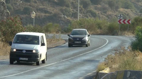Van On A Hillside Road Stock Footage 104306907