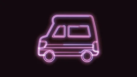 Van Icon Neon Seamless Loop with Black Background 4K Stock Footage 311301238