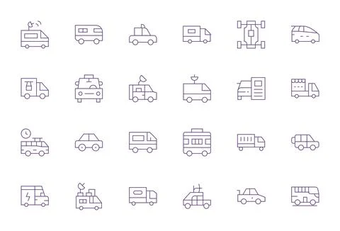 Van including 24 Retina Ready Thin Line Vector Illustrations Stock Illustration