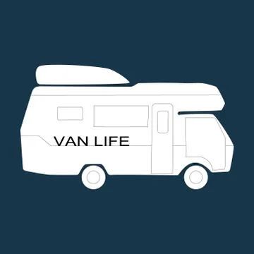 Van life camper on dark background. Stock Illustration