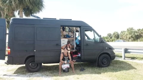 Van Life Florida Key Drone Pan Out Shot Stock Footage 88963499