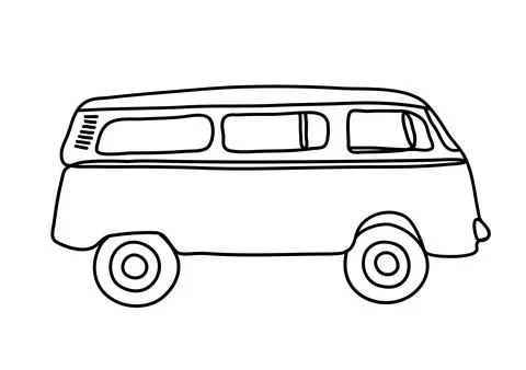 Van life. Van line drawing with white background. Stock Illustration