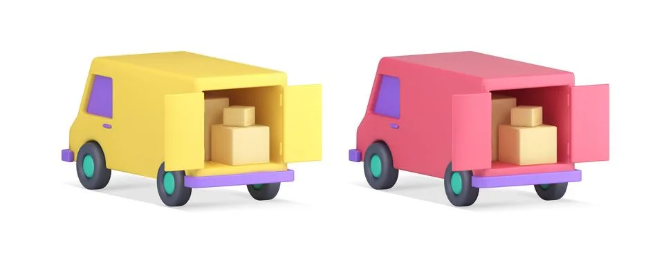 Van lorry full of cardboard boxes with open doors cargo transportation serv.. Stock Illustration