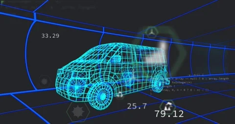 Van model initiating telemetry in data tunnel, showing icons and summarizing 库存影片 317155483