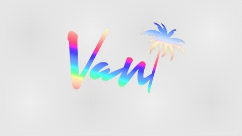 Van. Multicolor gradient inscription, palm tree. Transparent Alpha channel. Stock Footage 152033174