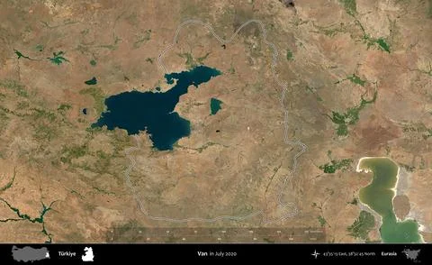 Van outlined, Turkiye. Sentinel-2 Mosaic. July 2020 Stock Illustration