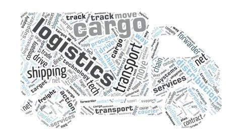 Van Shaped Word Cloud - Logistics, Cargo Concept 库存插图