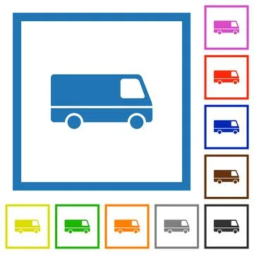 Van side view flat framed icons Stockillustratie