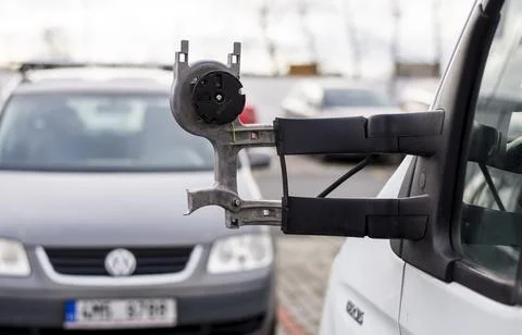 Van side-view mirror smashed off. Stock Photos