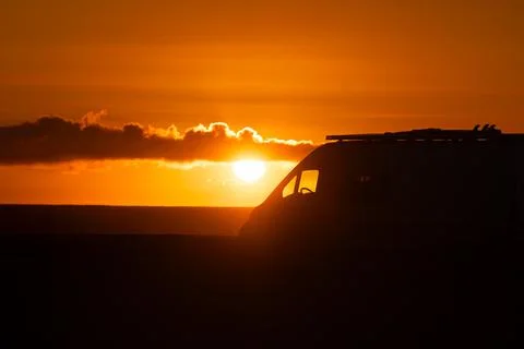 Van Silhouette at Sunset Foto stock