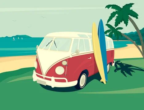 Van surf retro illustration Illustrazione stock