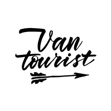 Van tourist quote. Drawn vector lettering quote about travel in a caravan. Stock Illustration