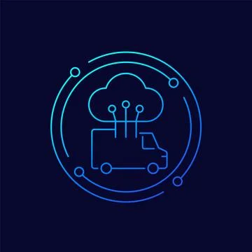 Van, truck connected to a cloud line icon, vector Stock Illustration