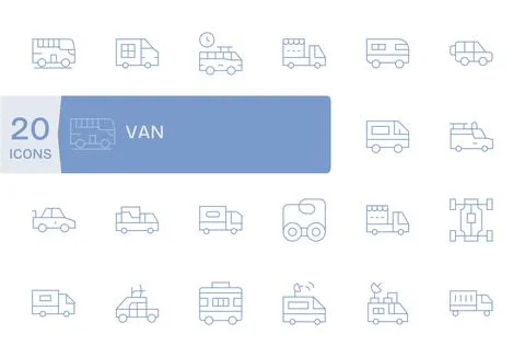Van Vector Icon Arsenal with 20 128x128 Thin Line Pixel Optimized designs Stock Illustration