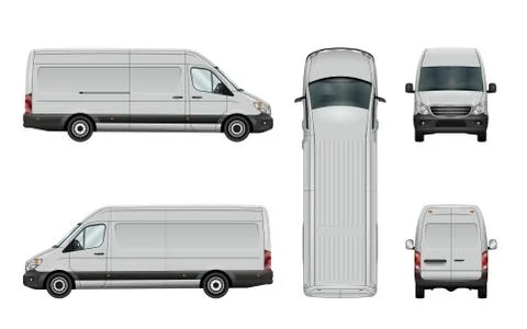 Van vector mockup. Isolated vehicle template side, front, back, top view Stock Illustration