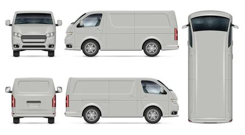 Van vector mockup. Isolated vehicle template side, front, back, top view Stock Illustration