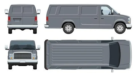 Van vector template side, front, back top view Stock Illustration
