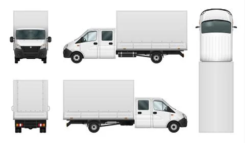 Van vector template. Vehicle branding mockup side, front, back, top view Stock Illustration