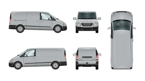 Van vector template. Vehicle branding mock up side, front, back, top view Stock Illustration