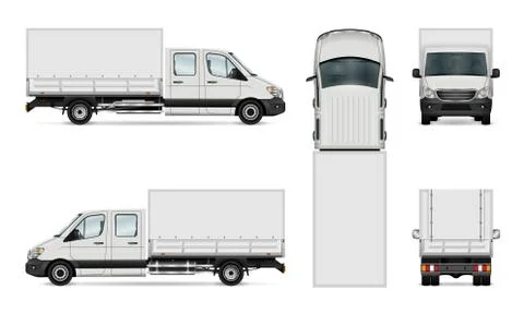 Van vector template. Vehicle branding mockup side, front, back, top view Stock Illustration