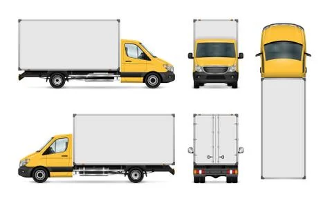 Van vector template. Vehicle branding mockup side, front, back, top view Stock Illustration