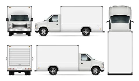Van vector template. Vehicle branding mock up side, front, back, top view Stock Illustration