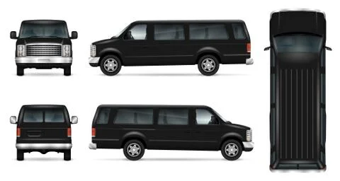 Van vector template. Vehicle branding mock up side, front, back, top view Stock Illustration