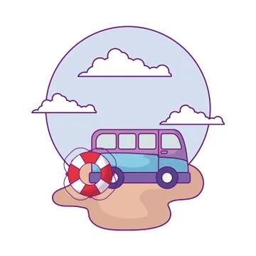 Van vehicle with float protection in beach Illustrazione stock