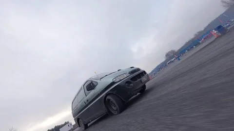 Van vs Black BMW Drift Battle with Low FPV Chase Milovice Stock Footage 324921858