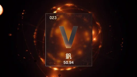 Vanadium as Element 23 of the Periodic Table 3D animation on orange background Stock-Footage 126459941