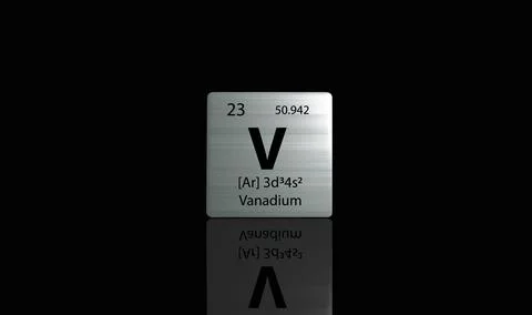 Vanadium element on a metal periodic table on dark background. 3D rendered .. 스톡 일러스트