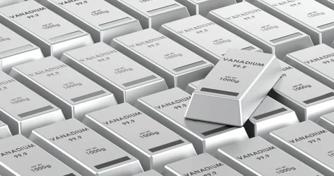 Vanadium metal ingots camera flyover animation seamlessly loopable. 3D rend.. Stock Footage 337727743