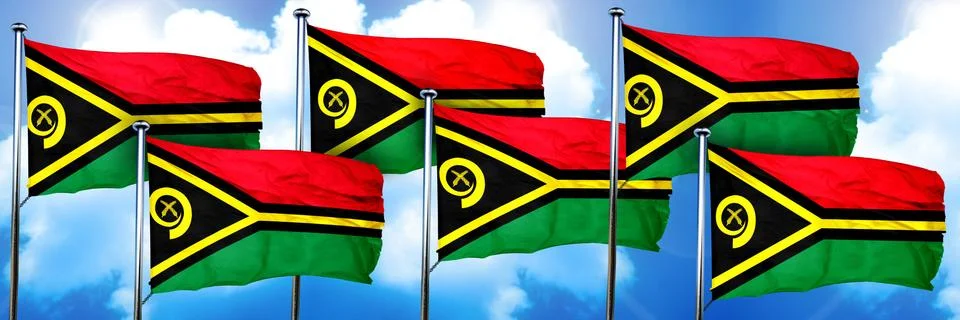 Vanatu flags, 3D rendering, on a cloud background Stock Illustration