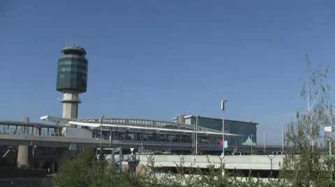 Vancouver Airport Terminal & Air Traffic Control Tower (YVR) Stock Footage