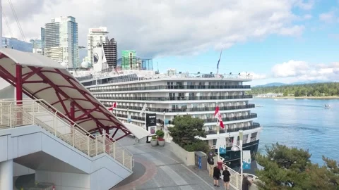 VANCOUVER, BC, CANADA - AUGUST 14, 2026: Docked cruise ship Stock Footage 342278610