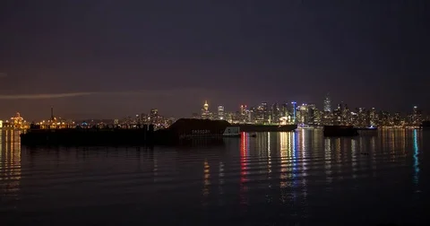 Vancouver, BC, Canada - harbor and illuminated city - Timelapse Stock Footage 75278751