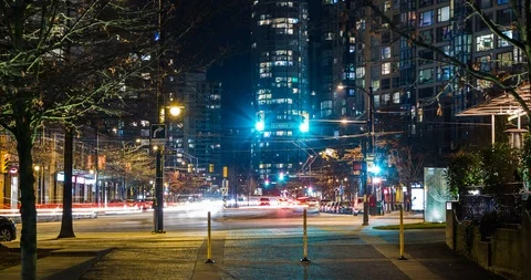 VANCOUVER, BC, CANADA - JAN 3, 2019: A moving time lapse of traffic at night Stock Footage 101030211
