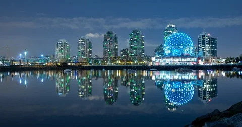 Vancouver, BC, Canada - Science World in Creekside Park - Timelapse zoom out Stock Footage 75284917